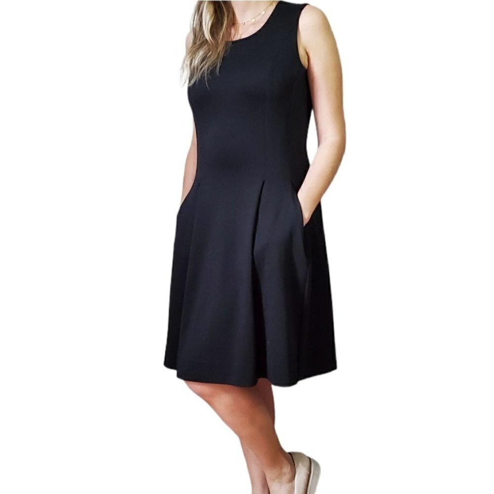 Lord + Taylor Black Sleeveless Fit and Flare Dress with pockets